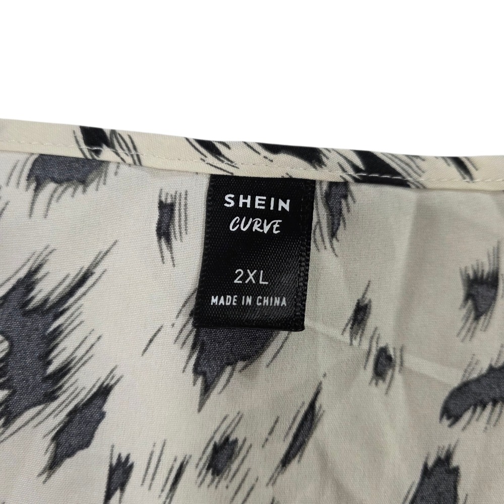 Shein Tunic Top Womens White Black 2XL Long Sleeve Curve Peplum Leopard Boho - Picture 5 of 11